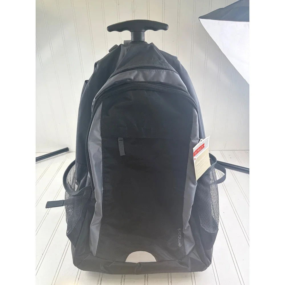 Embark Unisex Rolling Black Gray Travel School Backpack Bag NWT